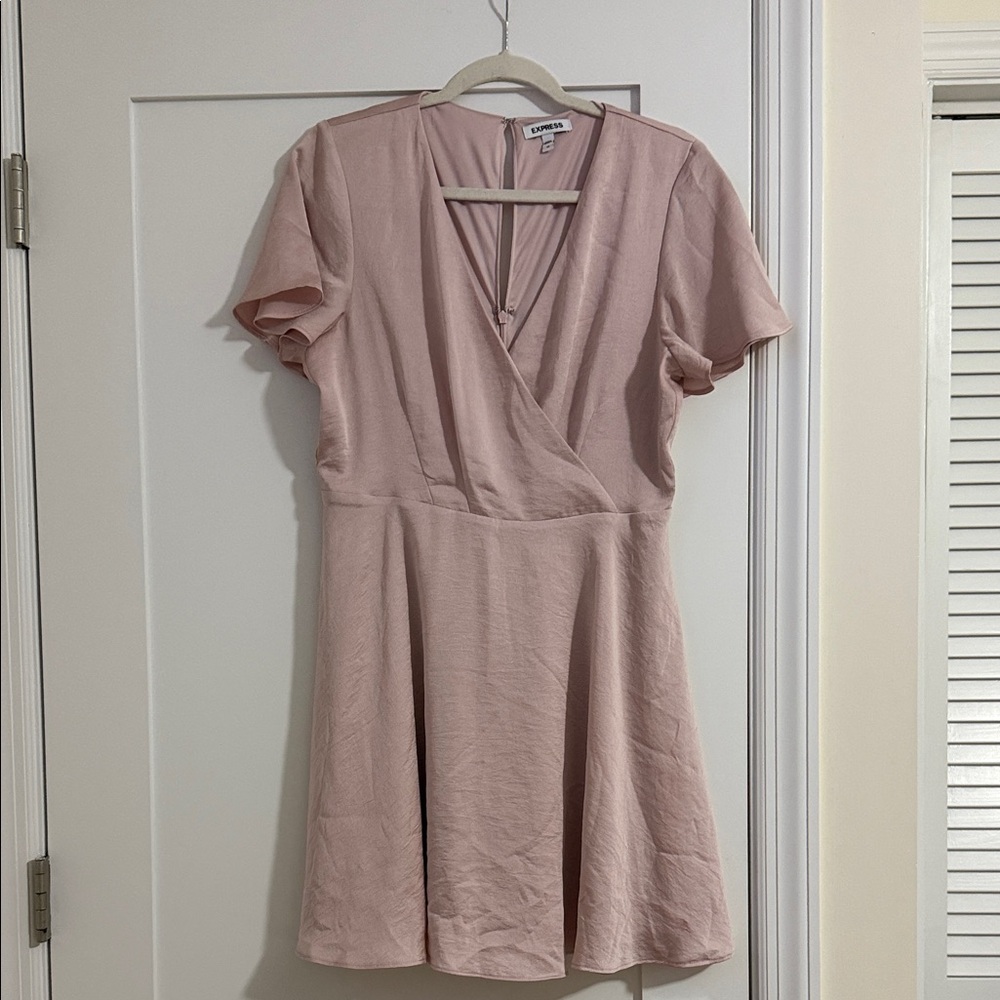 Express Blush Pink V-Neck Wrap Mini Dress